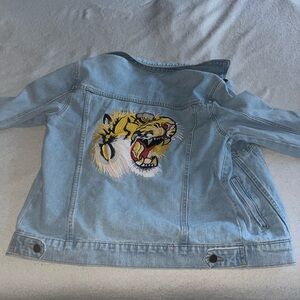 Light Blue Denim Jacket with Tiger Design